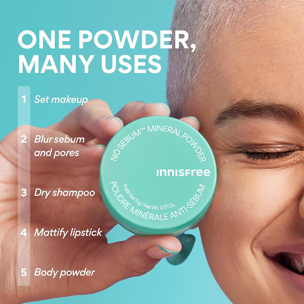 innisfree No Sebum Matte Mineral Powder | Korean Loose Setting Powder for Oil & Shine Control | Blurs Fine Lines & Imperfections | Lightweight, Natural Finish | Available In Jumbo & Pressed Powder