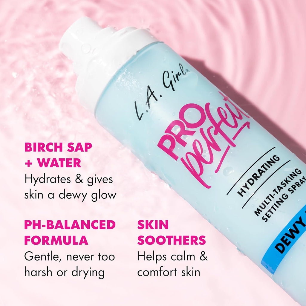 L.A. Girl Cosmetics PRO Perfect Setting Spray, Dewy Finish, Alcohol-Free, Birch Sap + Water Base, Micro Mist Formula, Hydrating, Pore-Blurring, Fragrance-Free GFS300