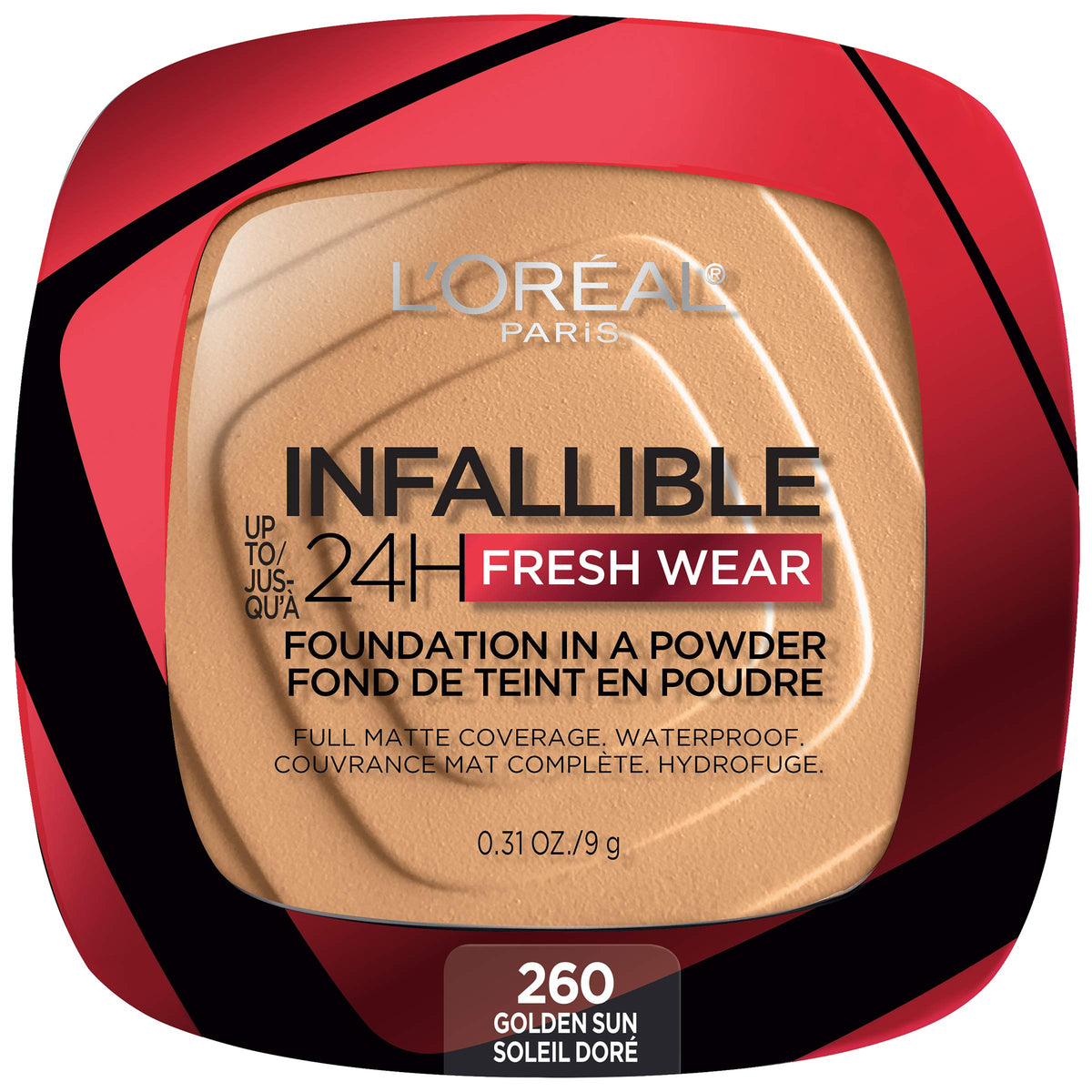 L'Oreal Paris Makeup Infallible Fresh Wear Foundation in a Powder, Up to 24H Wear, Waterproof, Porcelain, 0.31 oz. (Packaging May Vary)