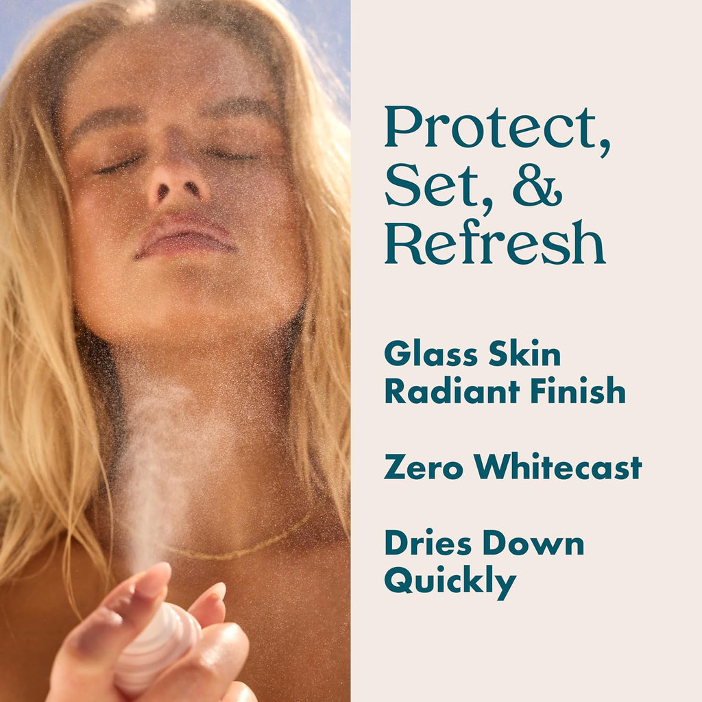 Kopari Sunglaze Sheer Setting Mist Sunscreen SPF 50, Weightless, Fast Drying, Ultra-Fine Setting Spray, Made With Hyaluronic Acid, Sets Makeup For A Hydrated, Dewy Finish, 2.53 fl oz