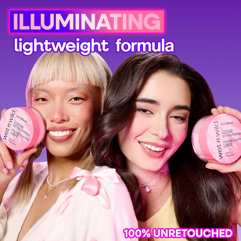 wet n wild Photo Focus Loose Setting Powder, Lightweight Silky Formula, Radiant Tint for a Luminous Glow, Blurring & Oil-Control Finish, Long-Lasting Makeup Setting Powder, Cruelty-Free - Soft Pink