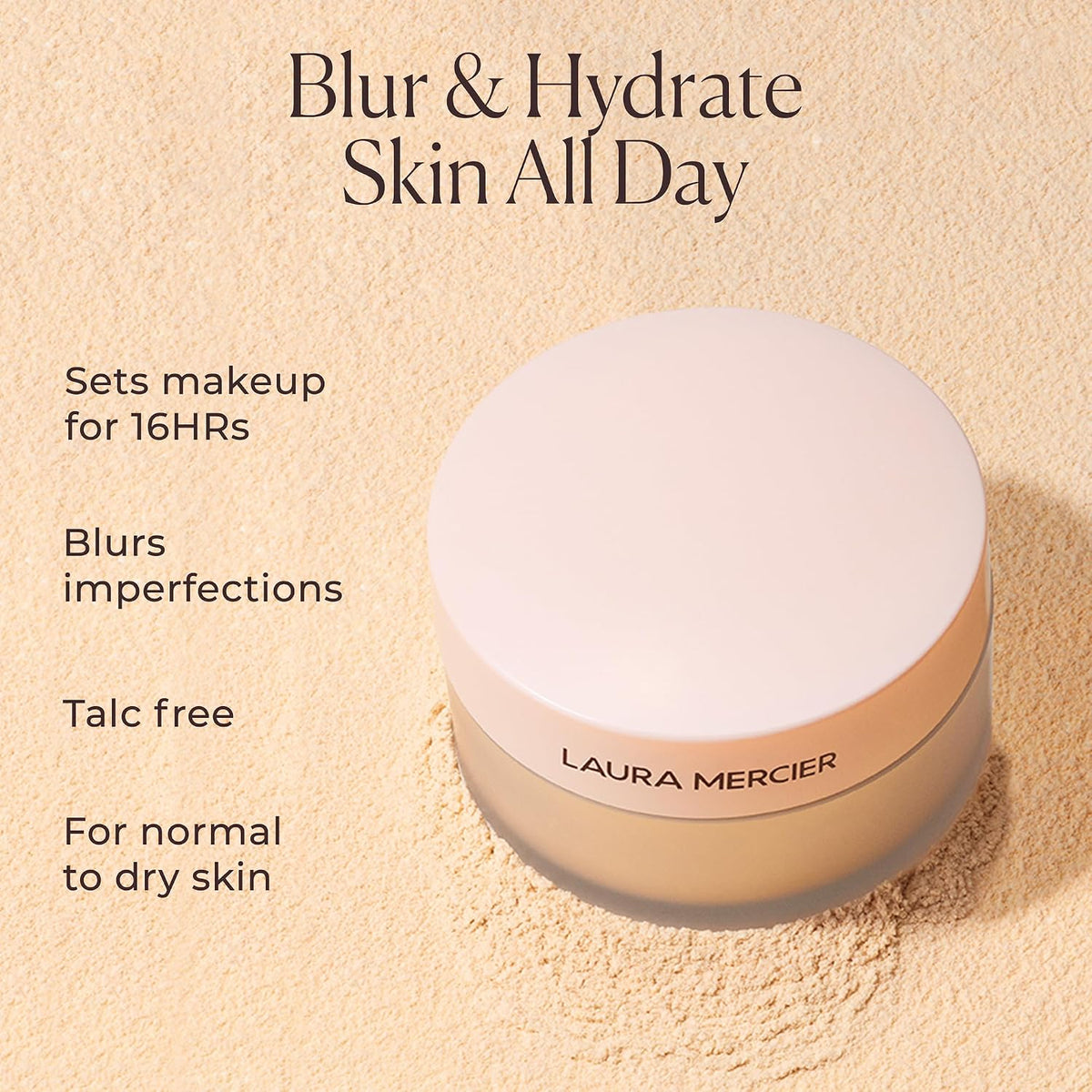 Laura Mercier Translucent Loose Talc-Free Setting Powder Ultra-Blur, 16HR Hydrating Wear, Natural Finish, Hyaluronic Acid-Infused, Normal to Dry & Mature Skin, Mint Green Shade Color Corrects Redness