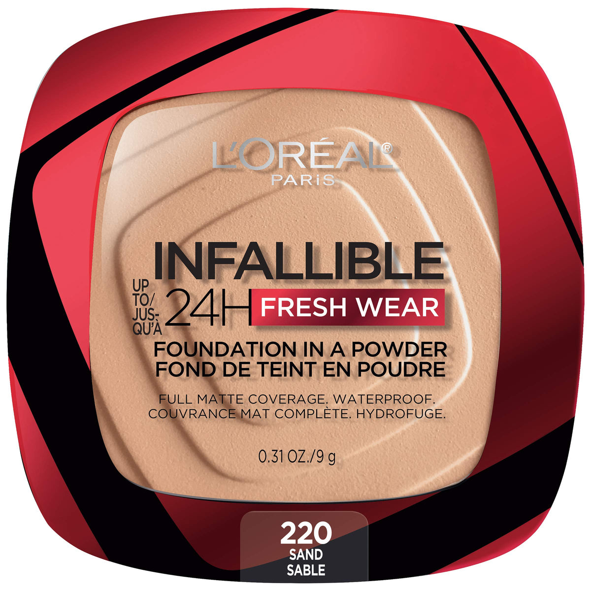 L'Oreal Paris Makeup Infallible Fresh Wear Foundation in a Powder, Up to 24H Wear, Waterproof, Porcelain, 0.31 oz. (Packaging May Vary)