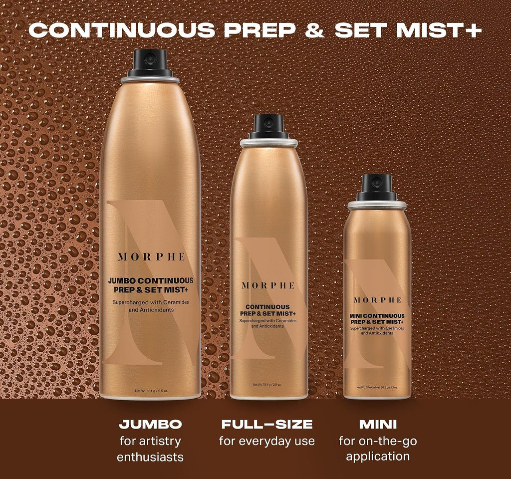 Morphe Continuous Prep & Set Setting Spray - Hydrating Setting Spray for Makeup & Skin Prep - Enriched with Ceramides and Antioxidants for a Radiant Finish (2.8 oz)