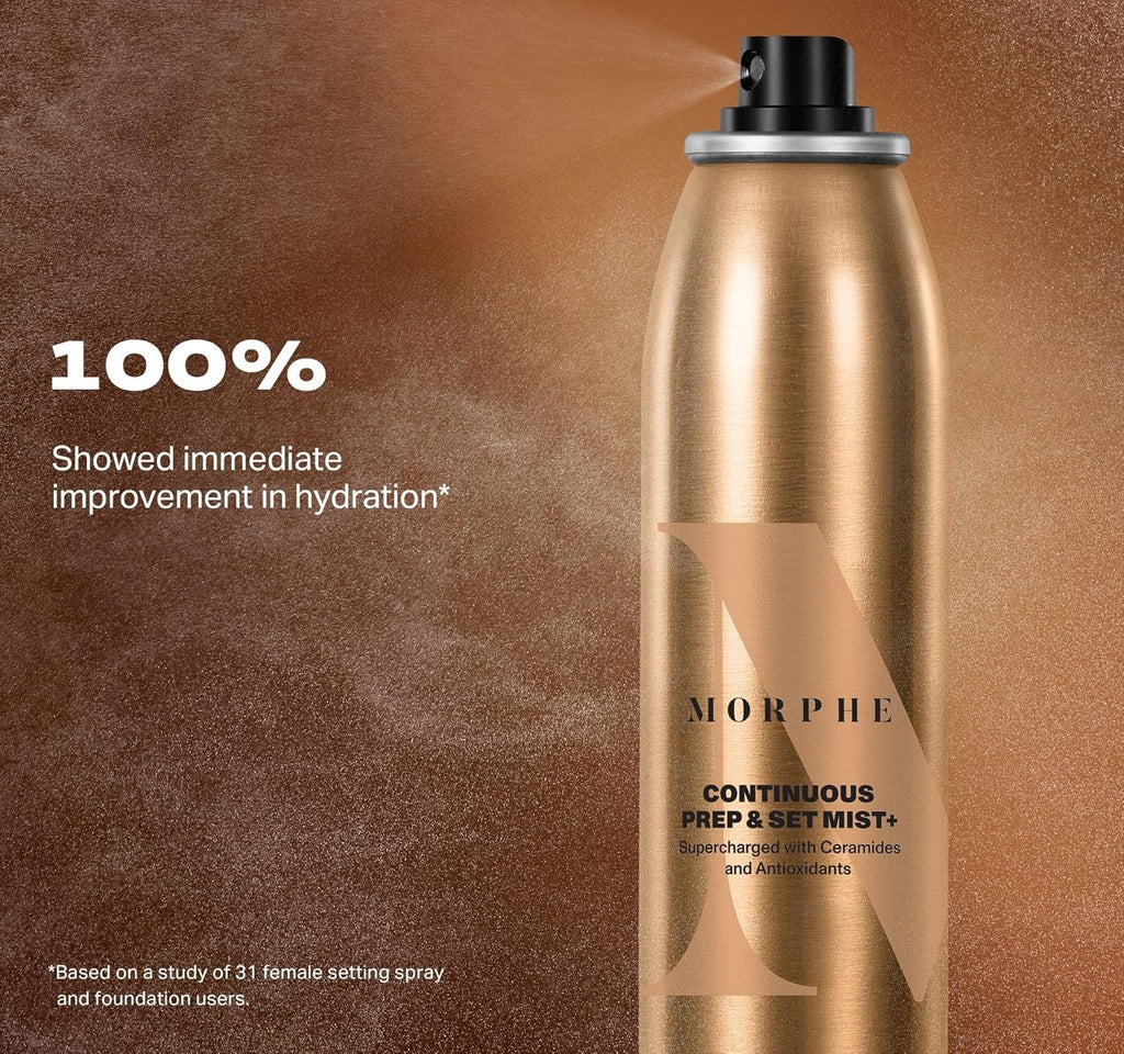 Morphe Continuous Prep & Set Setting Spray - Hydrating Setting Spray for Makeup & Skin Prep - Enriched with Ceramides and Antioxidants for a Radiant Finish (2.8 oz)