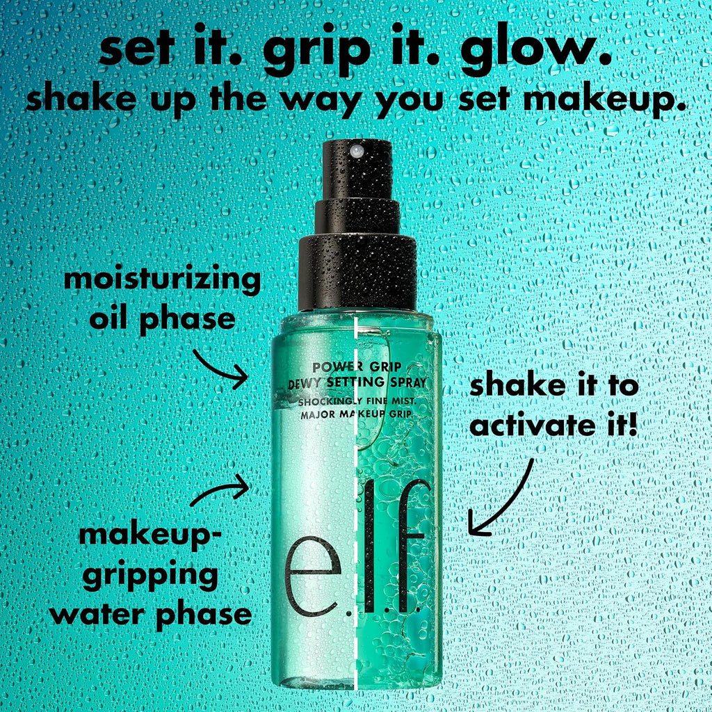 e.l.f. Power Grip Dewy Setting Spray, Hydrating Mist, Dewy Glow Finish