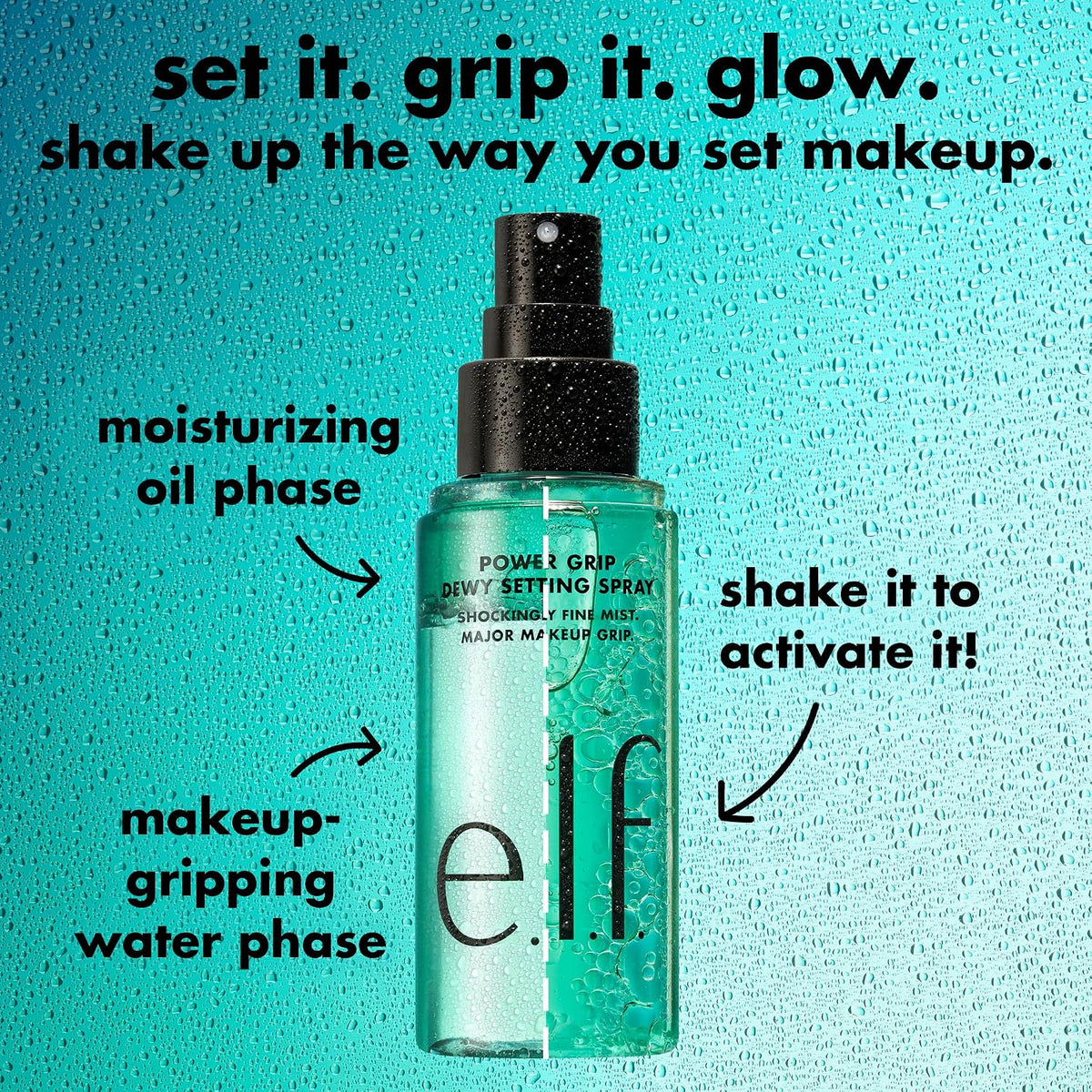 e.l.f. Power Grip Dewy Setting Spray, Hydrating Mist, Dewy Glow Finish